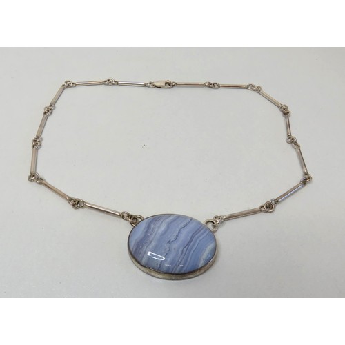 48 - Sterling silver Blue Lace Agate necklace.
Weight 46g