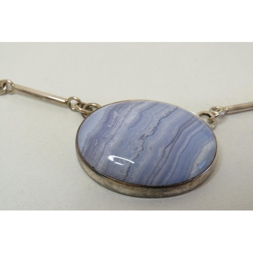 48 - Sterling silver Blue Lace Agate necklace.
Weight 46g