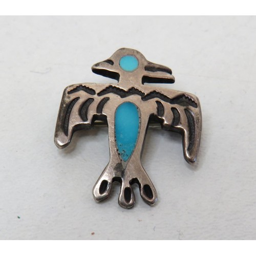 51 - Sterling Silver & Turquoise Signed Old Cuzco bird brooch and small silver & turquoise bird brooch.