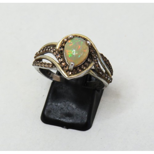 86 - Stunning 925 Sterling silver Opal and Zircon ring size T.