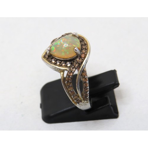 86 - Stunning 925 Sterling silver Opal and Zircon ring size T.