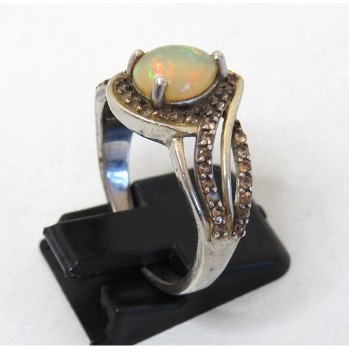 86 - Stunning 925 Sterling silver Opal and Zircon ring size T.