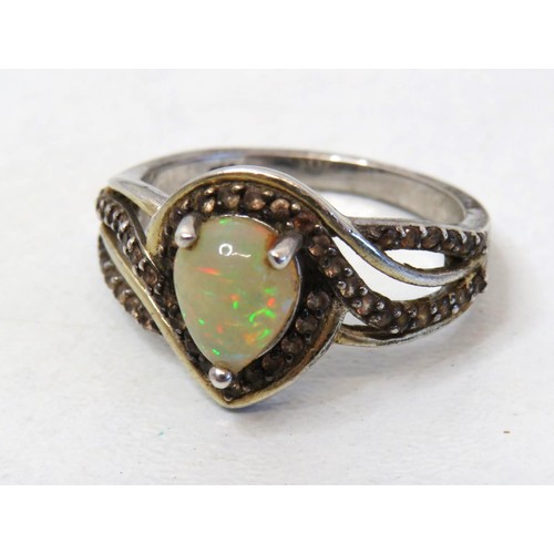 86 - Stunning 925 Sterling silver Opal and Zircon ring size T.