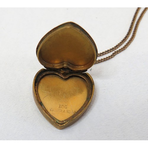 87 - Art Deco 9ct Gold back & front Etched heart locket pendant on 18