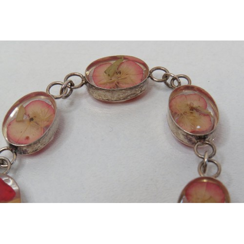 95 - 925 Silver real poppies flower bracelet, 7.5