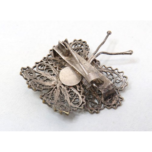 100 - Sterling silver filigree butterfly brooch.