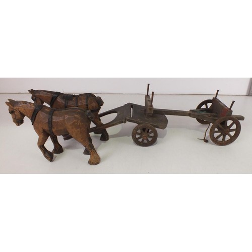 208 - Old toy cart with pair of horses