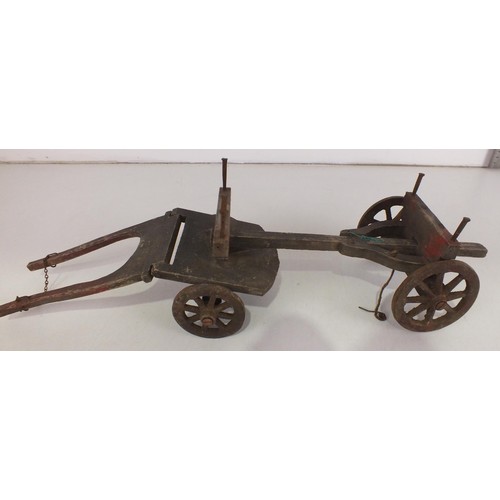 208 - Old toy cart with pair of horses