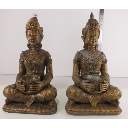 368 - Two bronze coloured resin Buddhas - 22