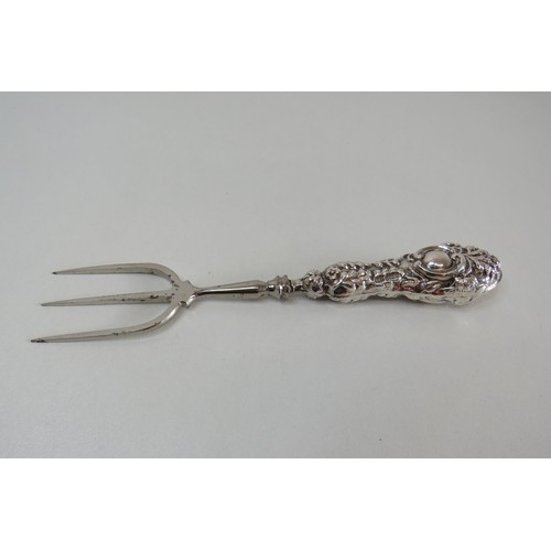 376 - Antique Victorian Sterling Silver handle bread fork - Birmingham hallmark 1902.