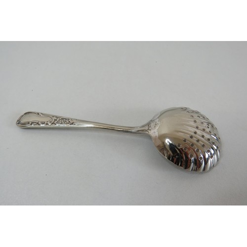 378 - Silver sifter spoon (no hallmark), silver plated and electro plated spoon