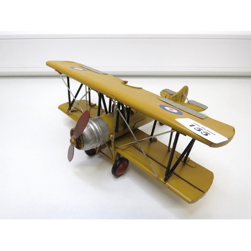 155 - Yellow tin plate Bi-plane.