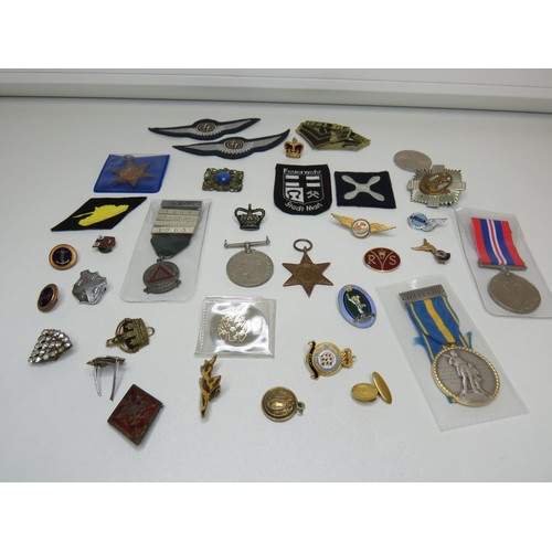 132 - Various medals, badges, coins.