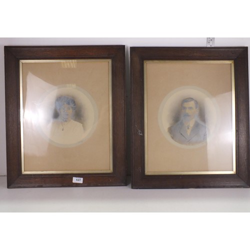 427 - Two large Antique oak framed Family Ancestor portraits.