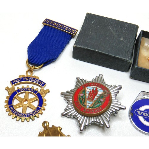 63 - Collectables to include medals, badges, Acme Thunderer whistle, masonic etc.