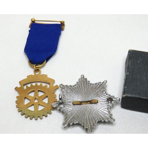 63 - Collectables to include medals, badges, Acme Thunderer whistle, masonic etc.