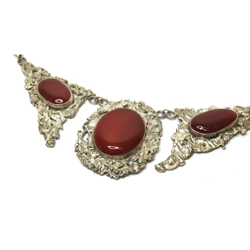 65 - Silver tone and Carnelian statement necklace.