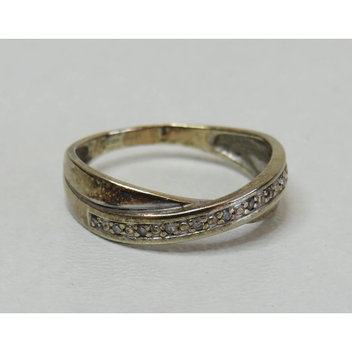 205 - 9ct gold crossover ring with diamonds-2g