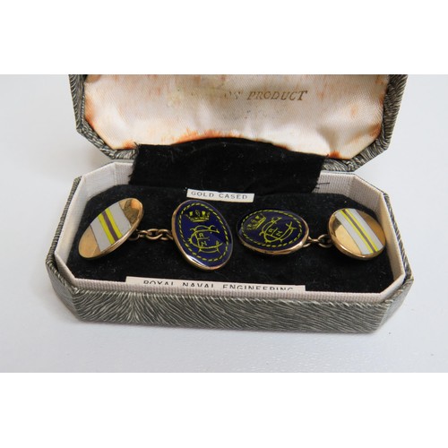 124 - Pair naval cufflinks- boxed