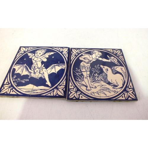 120 - Two minton victorian nimph tiles