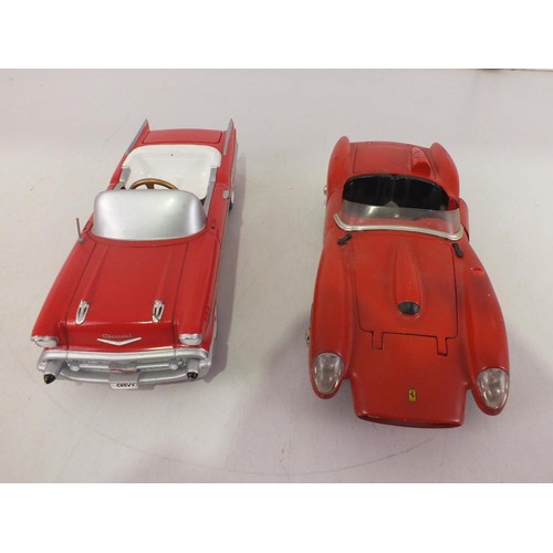 86 - 1957 Chevrolet 1/18 scale model pedal car and Burago Ferrari.