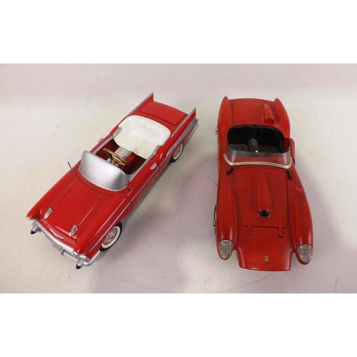 86 - 1957 Chevrolet 1/18 scale model pedal car and Burago Ferrari.