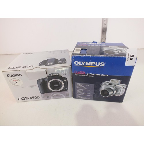 96 - Canon EOS 450D and Olympus Camedia - both boxed.