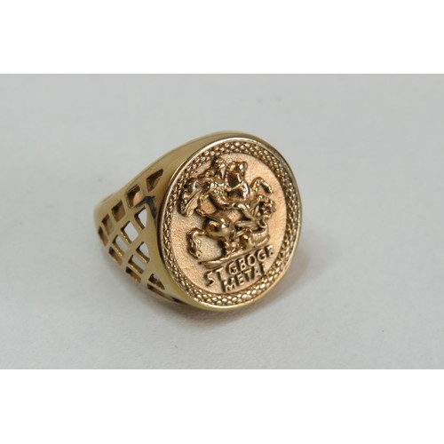 212 - Gents large Gold tone ring with box.