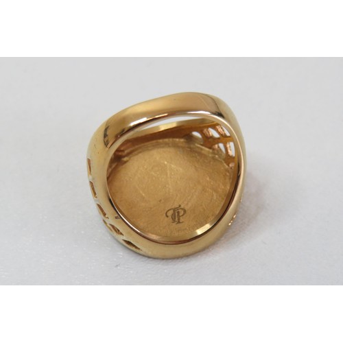 212 - Gents large Gold tone ring with box.