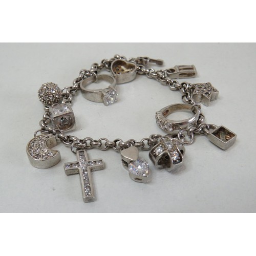 214 - Sterling silver charm bracelet with fourteen charms.