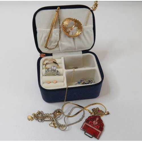 215 - Blue case and contents includes gold/silver tone jewellery.