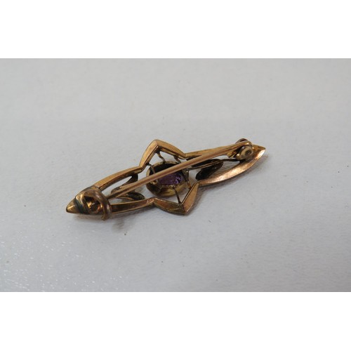 222 - Victorian gold amethyst brooch and a Sapphire double brooch.