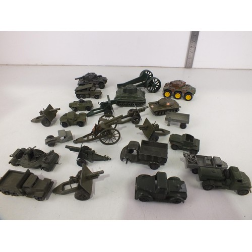 263 - Military diecast to include Dinky toys tanks, Field Guns and Britains Royal Artillery gun.