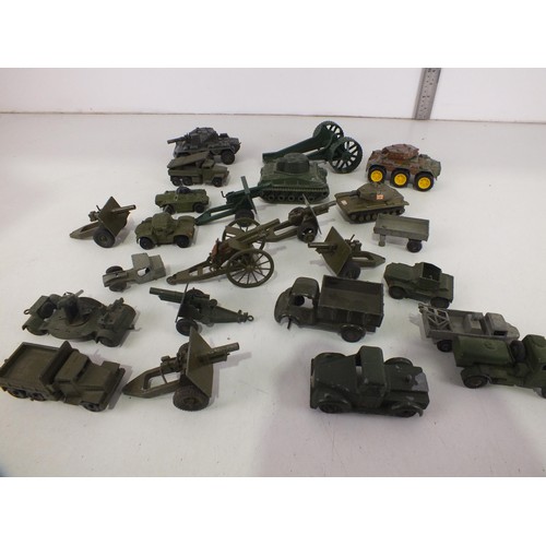 263 - Military diecast to include Dinky toys tanks, Field Guns and Britains Royal Artillery gun.