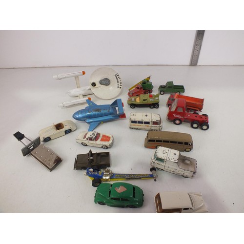 267 - Vintage diecast to include Dinky USS Enterprise, Crescent toys mobile crane and Tonka toys.