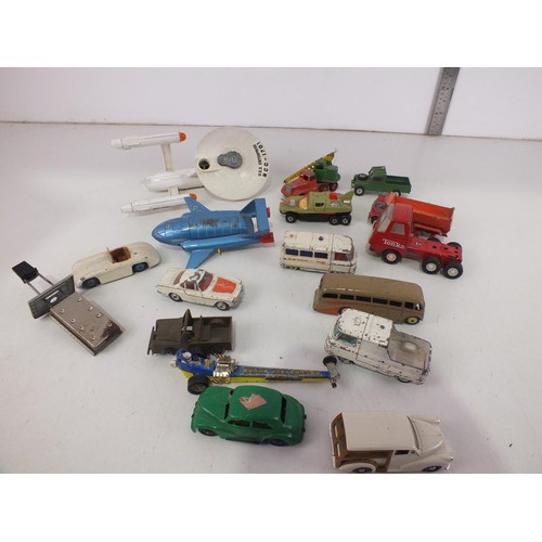 267 - Vintage diecast to include Dinky USS Enterprise, Crescent toys mobile crane and Tonka toys.