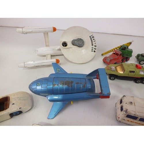 267 - Vintage diecast to include Dinky USS Enterprise, Crescent toys mobile crane and Tonka toys.