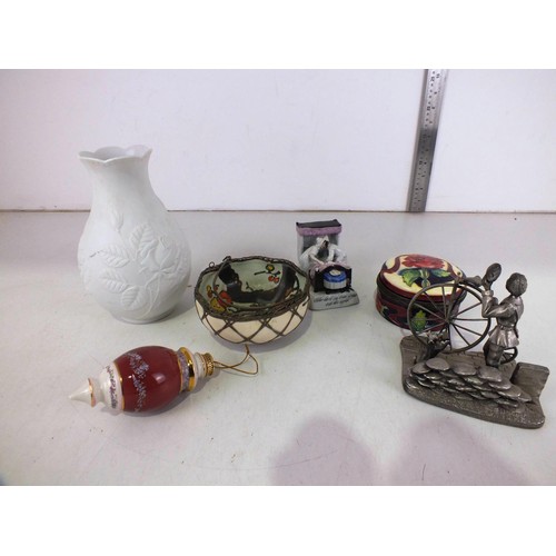 295 - Collectables to include Tupton ware trinket pot, Victorian Fairing, Art deco basket, Angel bauble an... 