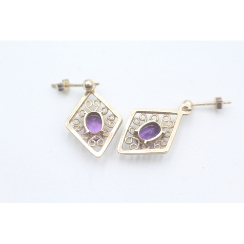 470 - 9ct gold amethyst drop stud earrings (2.4g)