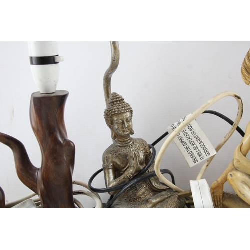 484 - Five Vintage Lamps Includes Buddhas, Wooden Elephant & Indian/SE Asian Deity UNTESTED