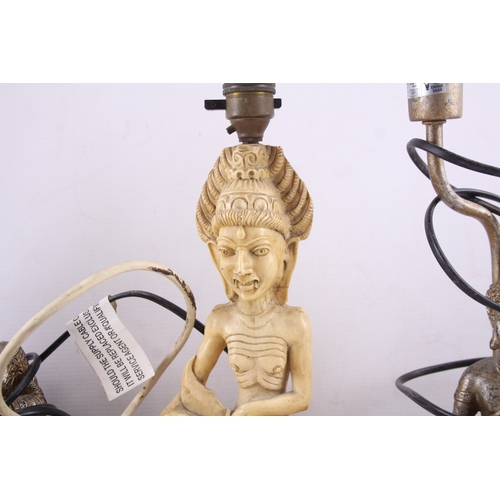 484 - Five Vintage Lamps Includes Buddhas, Wooden Elephant & Indian/SE Asian Deity UNTESTED