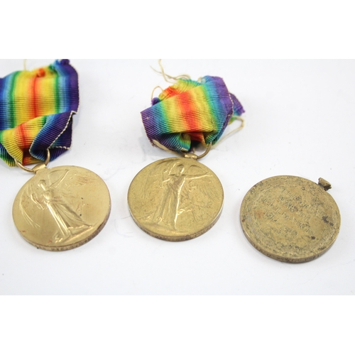 494 - Three WW1 Victory Medals Pte Owens Lancashire Fusilier's , Gnr Bushell RA and Pte Vile Somerset Yeo