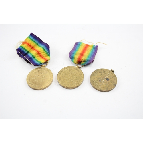 494 - Three WW1 Victory Medals Pte Owens Lancashire Fusilier's , Gnr Bushell RA and Pte Vile Somerset Yeo