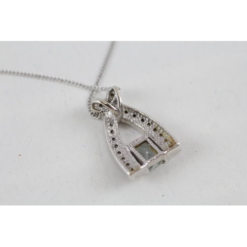 508 - 14ct gold aquamarine & diamond pendant on 9ct gold chain (3.3g)