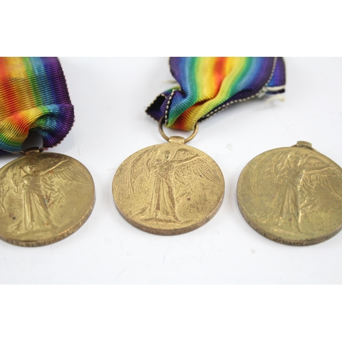 515 - Three WW1 Victory Medals Pte Bushell RW Fus, Spr Dawson RE, WOCL2 Hahn E.Surrey