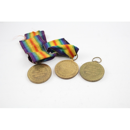 515 - Three WW1 Victory Medals Pte Bushell RW Fus, Spr Dawson RE, WOCL2 Hahn E.Surrey