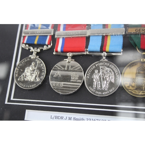 525 - Framed Medal Group Including National Service, Cold War, Etc