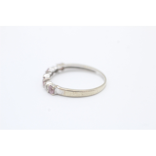 584 - 9ct gold pink sapphire & diamond half eternity ring (1.2g) size L.