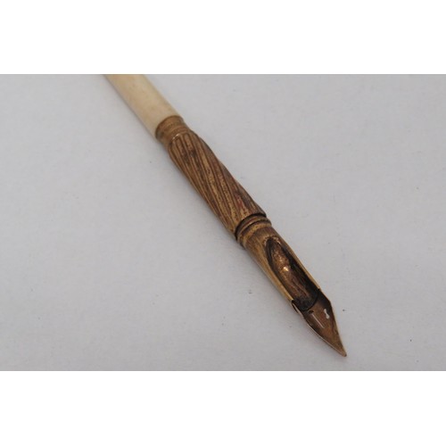 241 - Vintage bone and brass dip fountain pen.