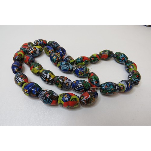 65A - String of Art Deco Venetian Millefiori large beads (31 beads size 2cm x 1cm each) and a long Millefi... 